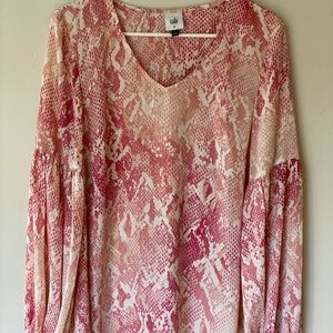 CAbi Pink & Cream Snake-Print V-Neck Tunic